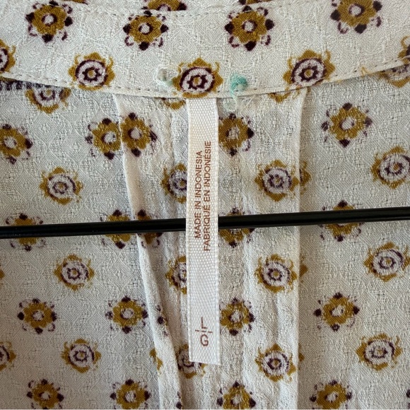 Free People Women’s Mustard and White Patterned Blouse, Bohemian, Size Large - Picture 4 of 9